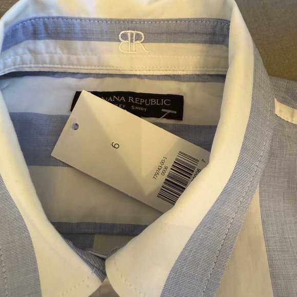 NWT- Banana Republic Riley shirt Blue and White Striped Blouse with Tie Sleeves - Picture 2 of 4